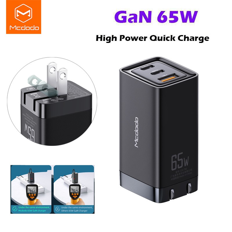 MCDODO GaN 65W Quick Charge Portable Charger with 3 USB Ports