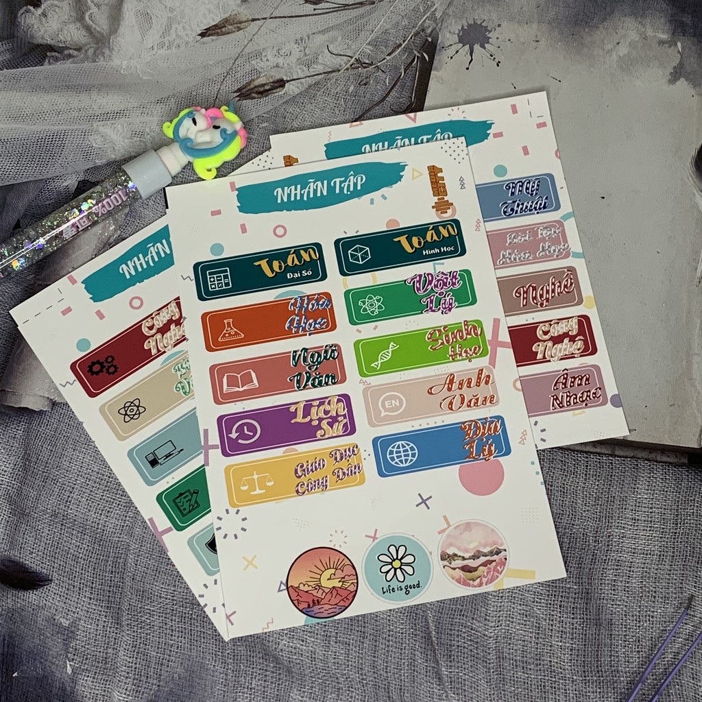 Sticker Nhãn Vở Môn Học 🌈𝑭𝒓𝒆𝒆𝒔𝒉𝒊𝒑 Phân Trang Môn Học, chống nước - Tặng sticker Cung Hoàng Đạo