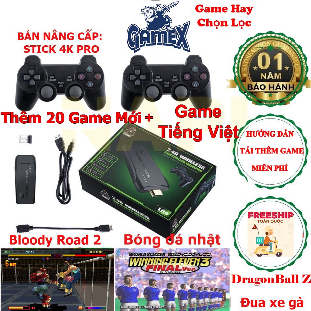 Máy Chơi Game Stick 4k HDMI 3500 game + 20 game mới, game việt hóa, máy điện tử 4 nút cầm tay không dây.