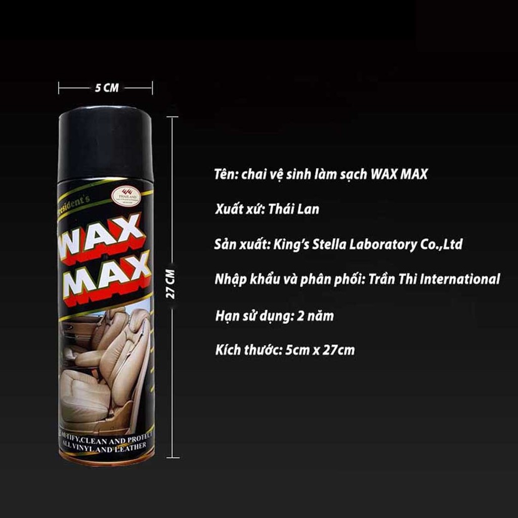 Chai Vệ Sinh Wax Max, Vệ Sinh Nội Thất Ô Tô, Ghế Da, Túi Xách - Chai Dưỡng Da Oto Taplo - WaxMax