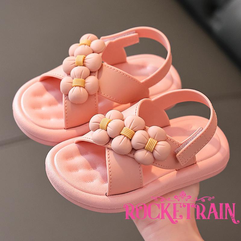 ❈XR☌Little Girls Summer Sandals, Toddlers Sweet Style Three-dimensional Flower Decoration Soft Sole Non-slip Beach