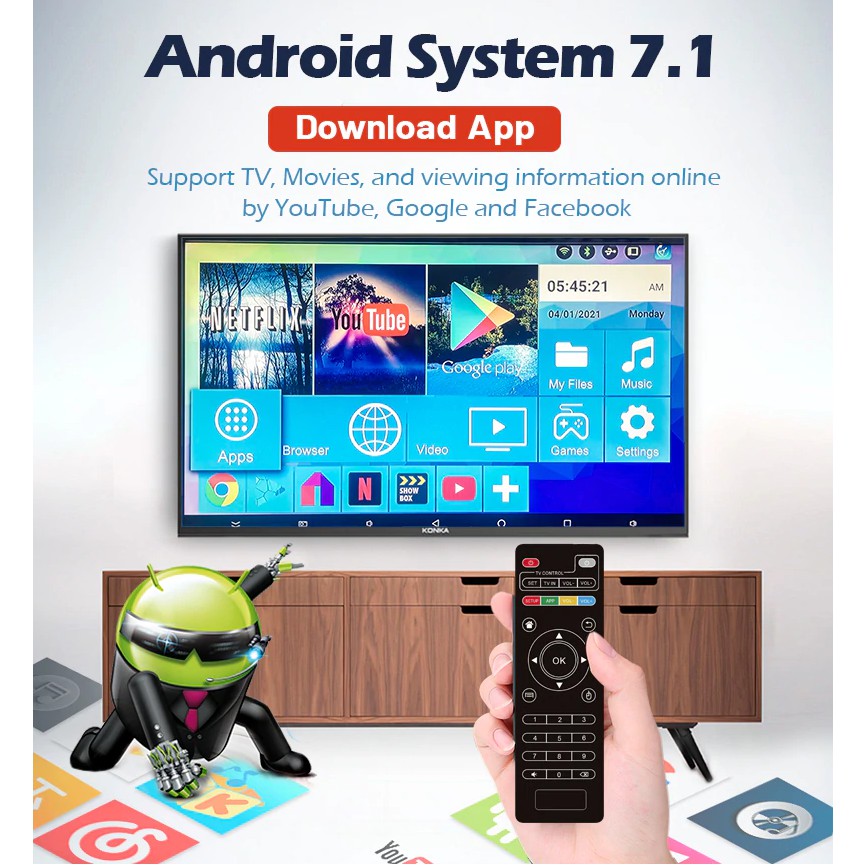 Android Tivi Box Xconsole - Máy Chơi Game Không Dây - Song Song 2 Hệ Điều Hành - Kèm 2 Tay Cầm Không Dây ( 3000 Game )