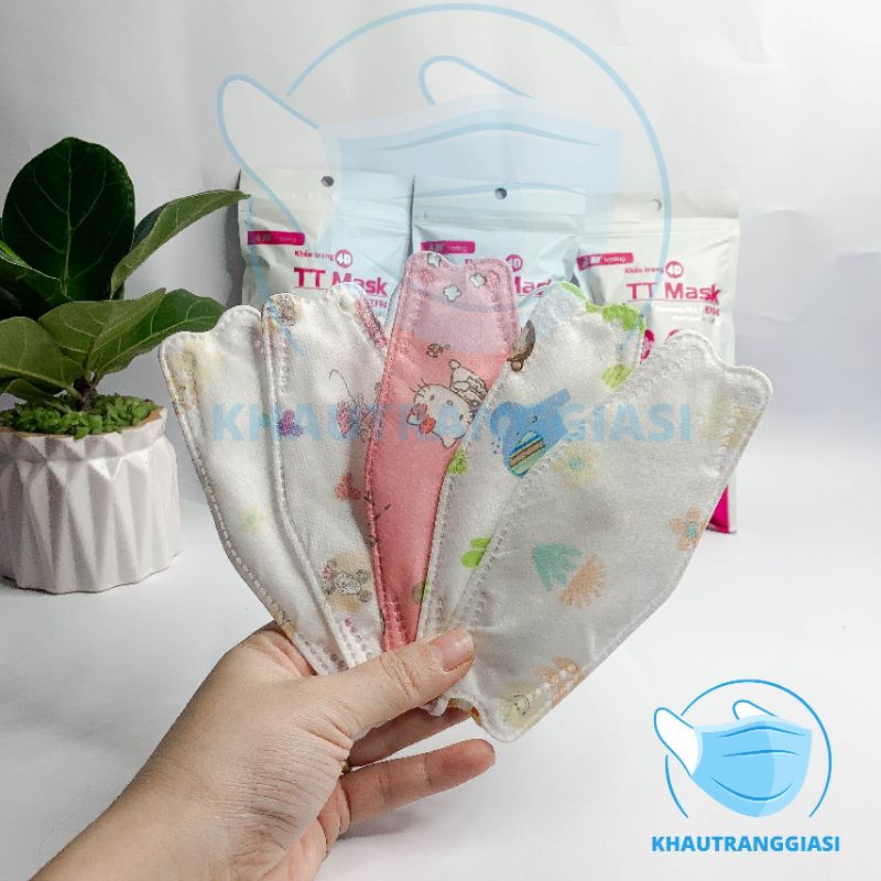 (Bé từ 2-5 tuổi) Khẩu trang cho bé 4D KF94 hoạ tiết set 10c