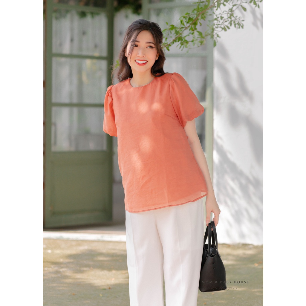 EVERMOM | Áo bầu vải tơ tay phồng trẻ trung mặc cả bầu và sau sinh