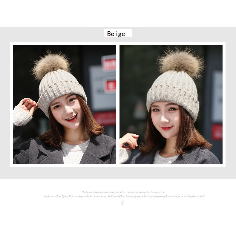 Lk LK❈Mũ Len Beanie Nữ Đính Quả Bông