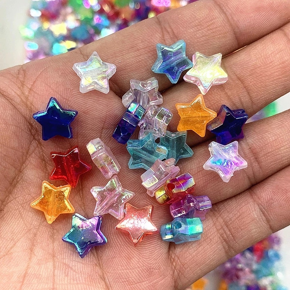 Set 100 Hạt Xỏ Lỗ Hình Ngôi Sao Năm Cánh 11mm Trong Suốt Dùng Để Làm Trang Sức Thủ Công