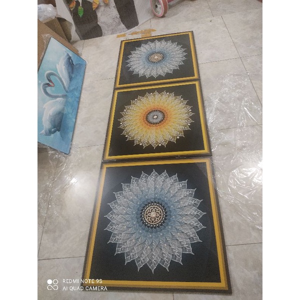 Sale50% bộ ba tranh tráng gương cao cấp lá bồ đề cách điệu