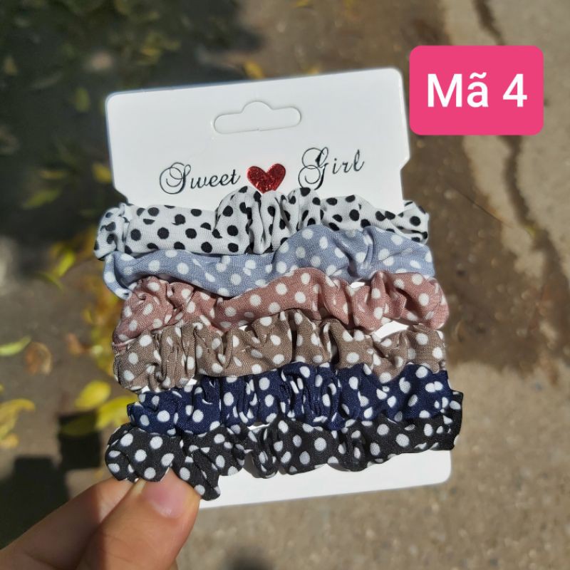 chun buộc tóc scrunchies, set 4 hoặc 6 buộc tóc scrunchies loại nhỏ xinh