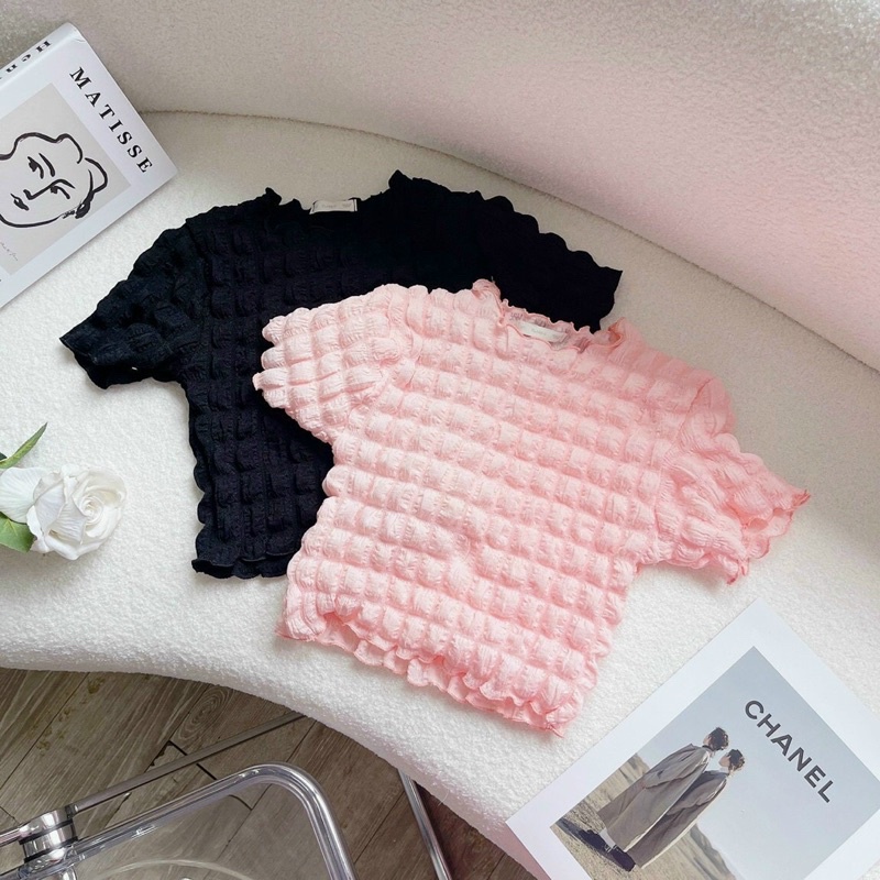 Áo Croptop Xốp Kiểu Cổ croptop Tròn Mềm Mại Ôm Dáng Dễ Phối Đồ Áo Xốp Croptop Tay Ngắn Màu Trắng Nâu Xanh