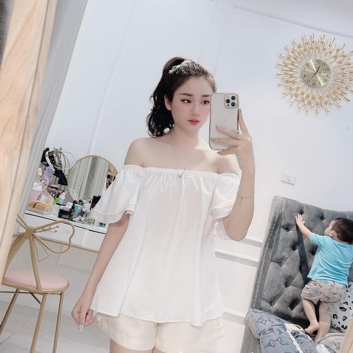 Set Trễ Vai Hồng Cánh Tiên Mix Quần Short