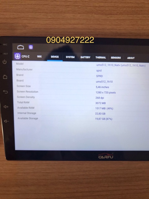 Màn hình android Carfu Ram 3GB - Rom 32GB - chíp 8 nhân kích thước 9 inch - 10 inch
