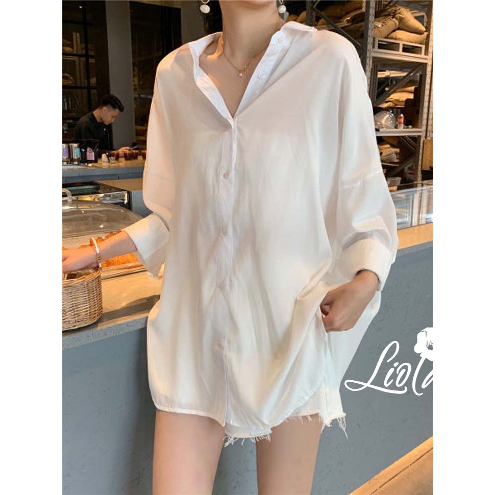 Áo sơ mi trắng oversize bản mỏng chất liệu cotton tơ siêu mềm mịn, bay - LIOLA