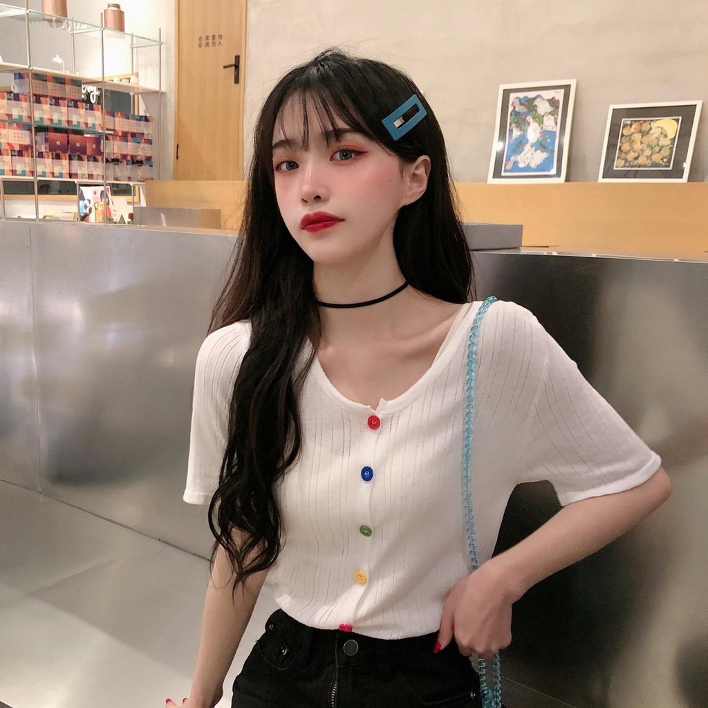 Áo Thun Lụa Lạnh Dệt Kim Tay Ngắn Dáng Rộng Che Phủ Bụng Kiểu Hàn Quốc Thời Trang Mùa Hè Cho Bạn Gái