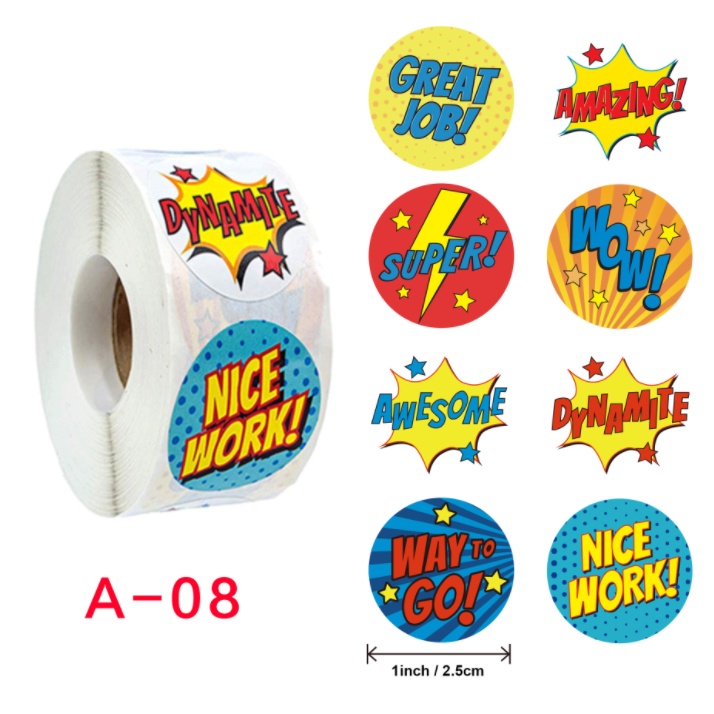 Cuộn 500 sticker nhãn dán khích lệ khen thưởng học tập cho bé yêu kèm slogan khiến những giờ học thêm sinh động