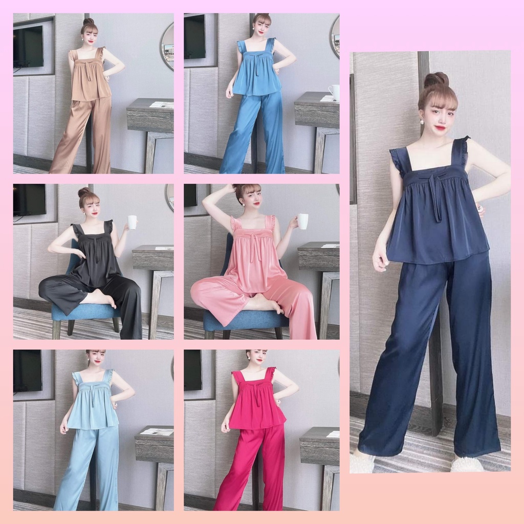 Đồ ngủ sexy, đồ ngủ 2 dây cánh tiên, bộ ngủ lụa chất satin mềm mịn mát - CN33