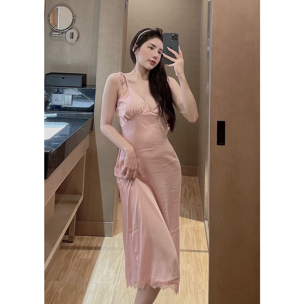 Đầm Ngủ, đồ ngủ, váy ngủ  Nữ 2 dây Sexy lụa satin - latin siêu mát giá sỉ - FREESHIP