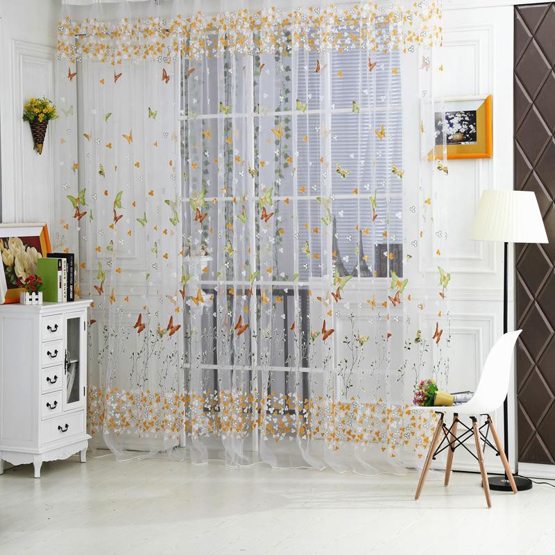 Colorful Butterfly Romantic Tulle Voile Window Curtain Panel