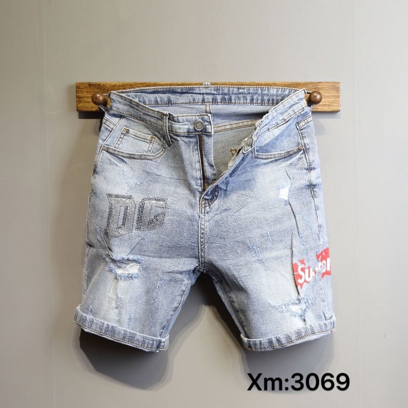 Quần Short Jean Nam Màu Xám Thêu Chất Vải Dày Dặn Co giãn, Cầm Nặng Tay VB-SHOP