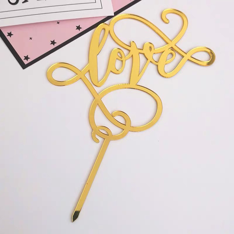 set 10 mica love trang trí bánh kem