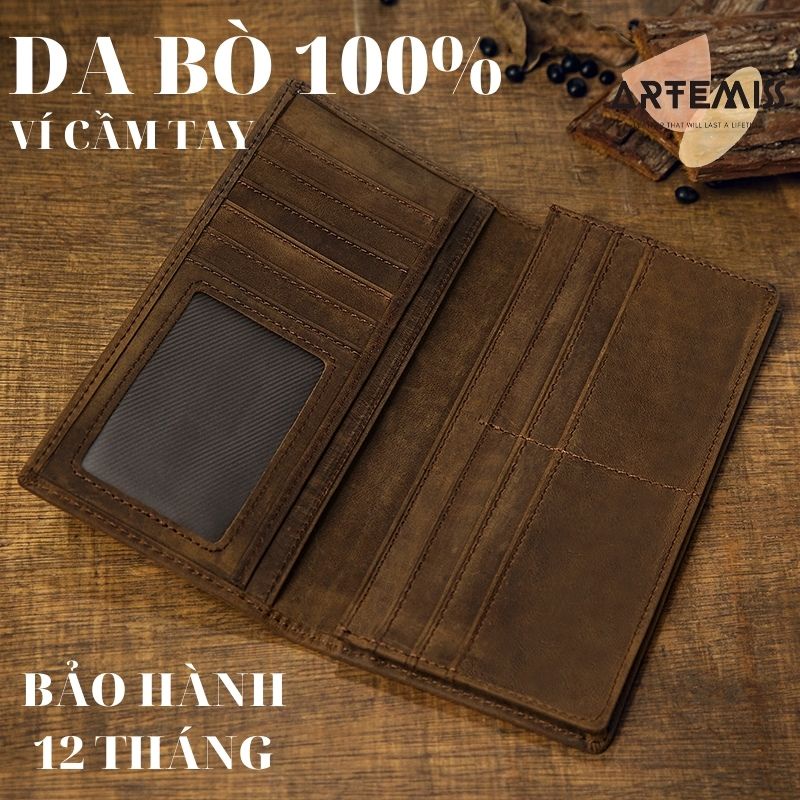 Ví dài nam ⚡FREESHIP⚡da bò thật 100% cầm tay cổ điển cao cấp, lịch lãm, bền, đẹp. BH 12 th Tặng Vớ nam YTW1