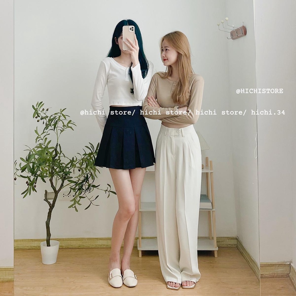 Croptop len tăm khuy cổ