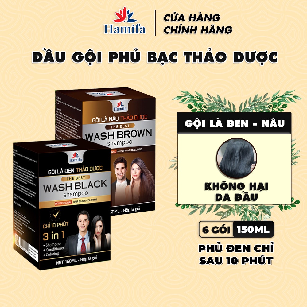 Dầu Gội Phủ Bạc Hamifa Dầu Gội Phủ Bạc Thảo Dược Nhuộm Tóc Gội Là Đen Trong 5 phút  - Hộp 6 Gói 25ml