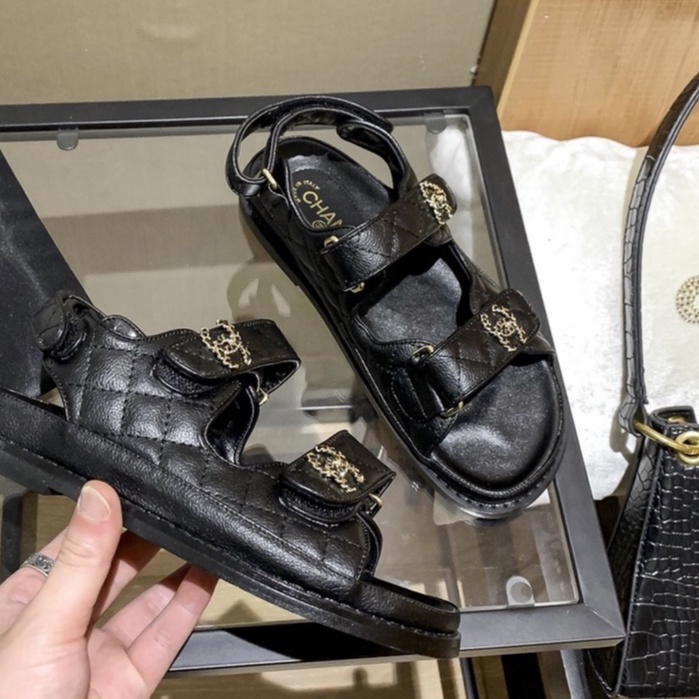 Xăng đan Đế Bằng Màu Đen Thời Trang Cho Nữ