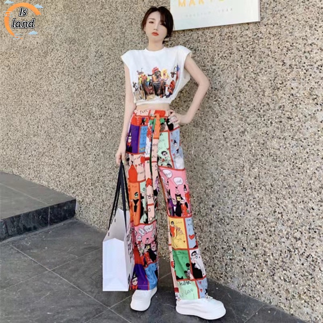 Set Áo Croptop 2 Dây + Quần Dài Ống Rộng Thời Trang Nữ