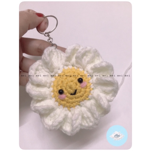 MÓC KHOÁ LEN HANDMADE HOA MẶT CƯỜI  ĐÁNG YÊU- keychain len móc bông hoa treo balo túi xách- Made by Mei