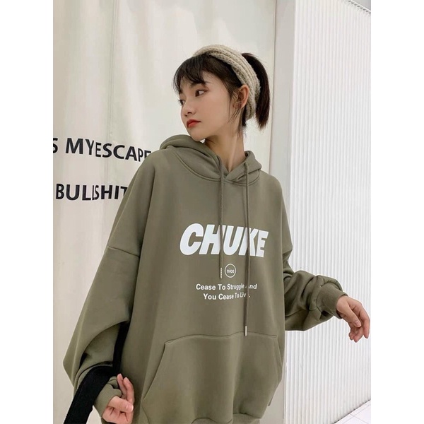 Áo Hoodie Unisex Nam Nữ In Chữ CHUKE Chất Nỉ Bông Siêu Đẹp. Áo Khoác Nỉ Dáng Rộng Dài Tay Màu Xanh Rêu | BigBuy360 - bigbuy360.vn