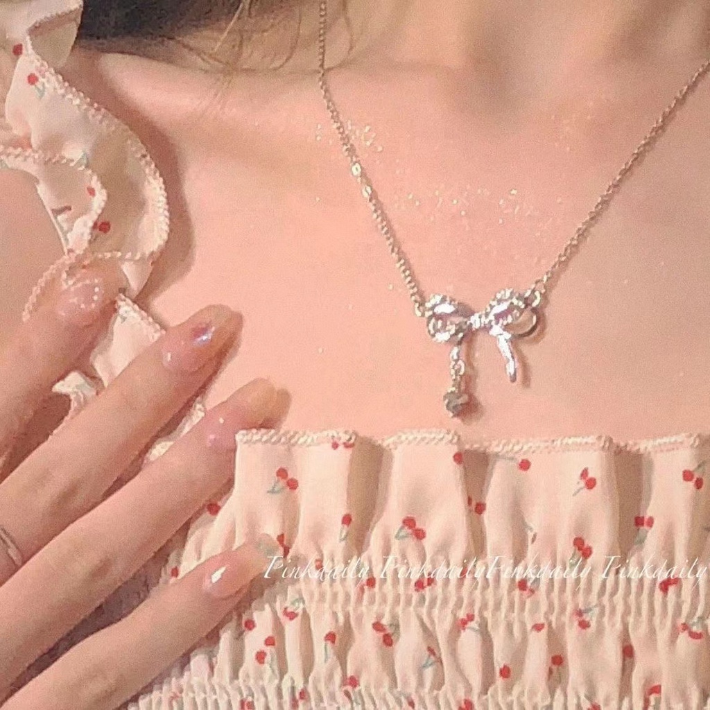 iF YOU Vòng cổ choker   kiểu nơ đính đá phong cách Hàn Quốc