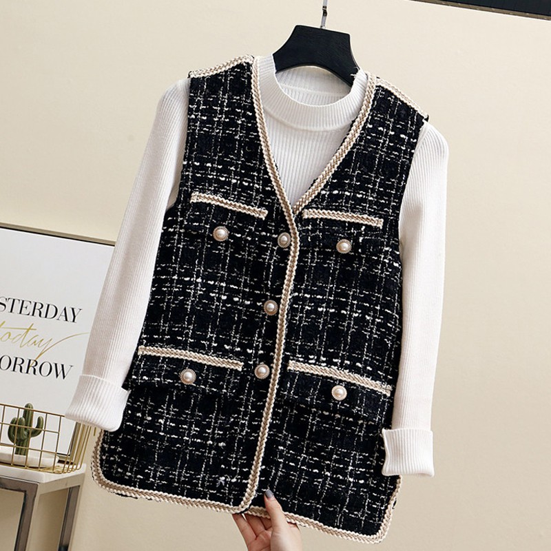 [Hàng order] [Ảnh thật] Áo ghi lê dạ tweed áo khoác cộc tay áo vest không tay sang chảnh A398