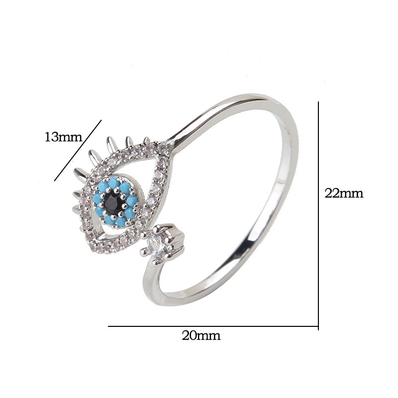 Nhẫn Hở Đính Đá Zircon Hình Mắt Quỷ Có Thể Điều Chỉnh Phong Cách Thổ Nhĩ Kỳ Thời Trang Đơn Giản Cho Nữ