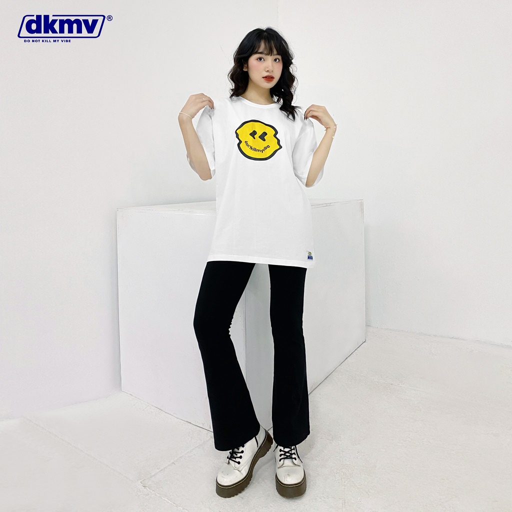 Áo thun unisex form rộng nữ màu trắng Dont' Kill My Vibe | DKMV Always Smile Tee - White