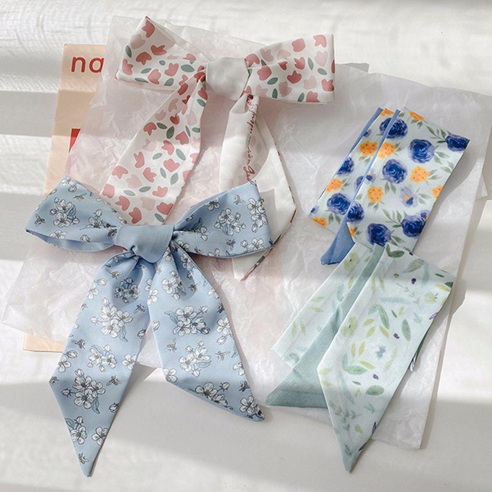 Dây Buộc Tóc Vải Lụa Đính Nơ Họa Tiết Trái Cây Lấp Lánh Kiểu Hàn Quốc