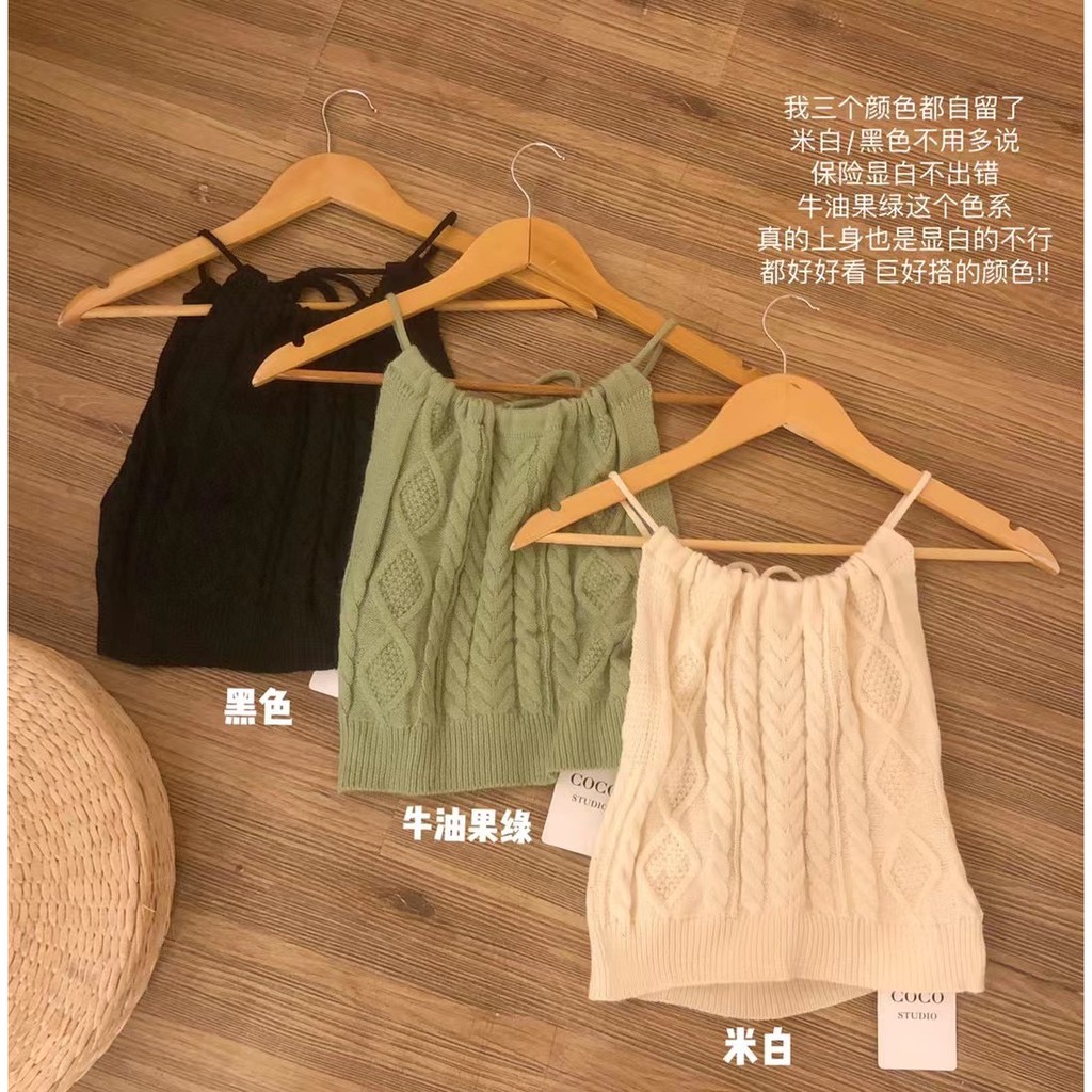 Áo không tay dệt kim phối dây thời trang cho phái nữ