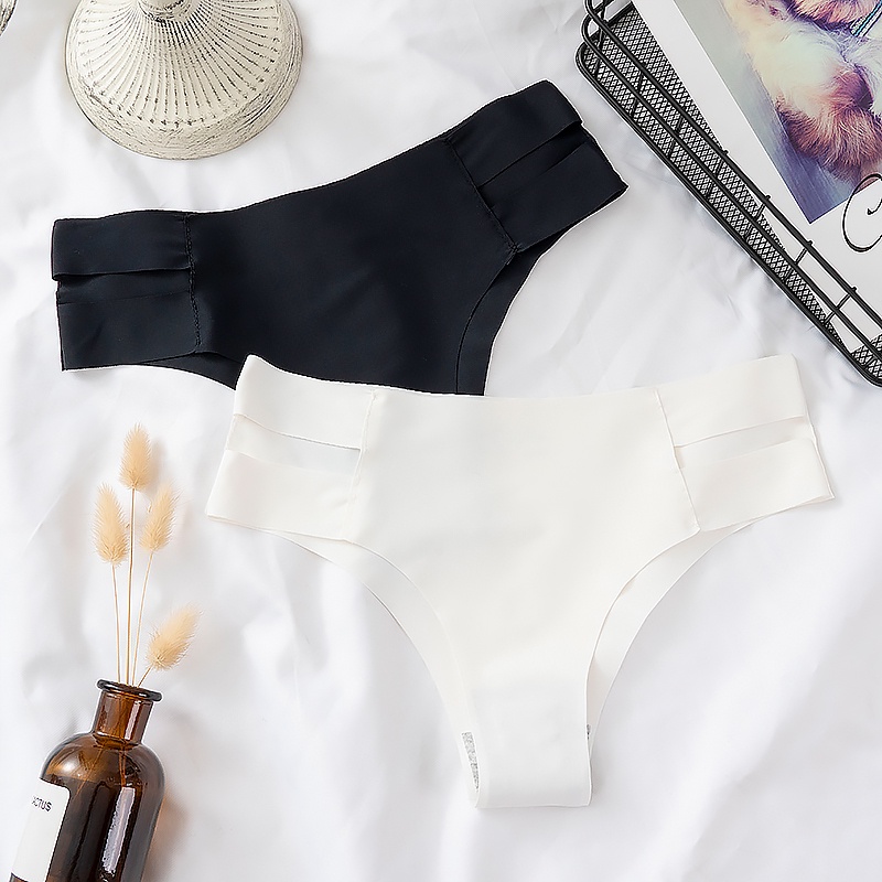 Quần lót ECMLN lụa lạnh không đường may mềm mại thoải mái màu trơn thiết kế khoét lỗ quyến rũ dành cho nữ
