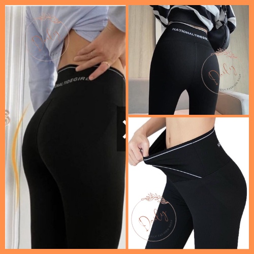 Quần Legging Nữ Cạp Chéo Dáng Dài Cạp Cao Viền Kẻ Trắng Nâng Mông Ôm Sát Vòng 3 Hack Dáng Cực Đỉnh
