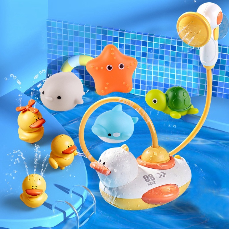 Đồ chơi nhà tắm cho bé vịt con phun nước 5 cơ chế phun siêu thích thú
