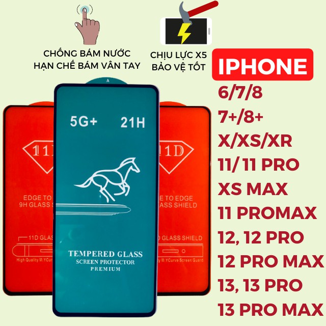 Kính Cường Lực Iphone 7/7Plus/8/8Plus/X/XR/XS/XS MAX/11/11PRO/11 PROMAX /12 /12PRO/12PROMAX/13/13 PRO/13 PRO MAX