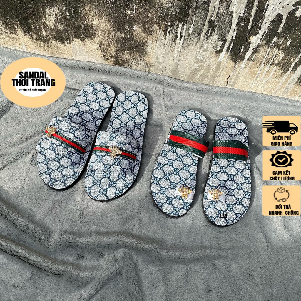 Dép cặp nam nữ Combo cặp đôi sandal nữ xỏ ngón và Nam quai ngang xanh GG SANDALTHOITRANG
