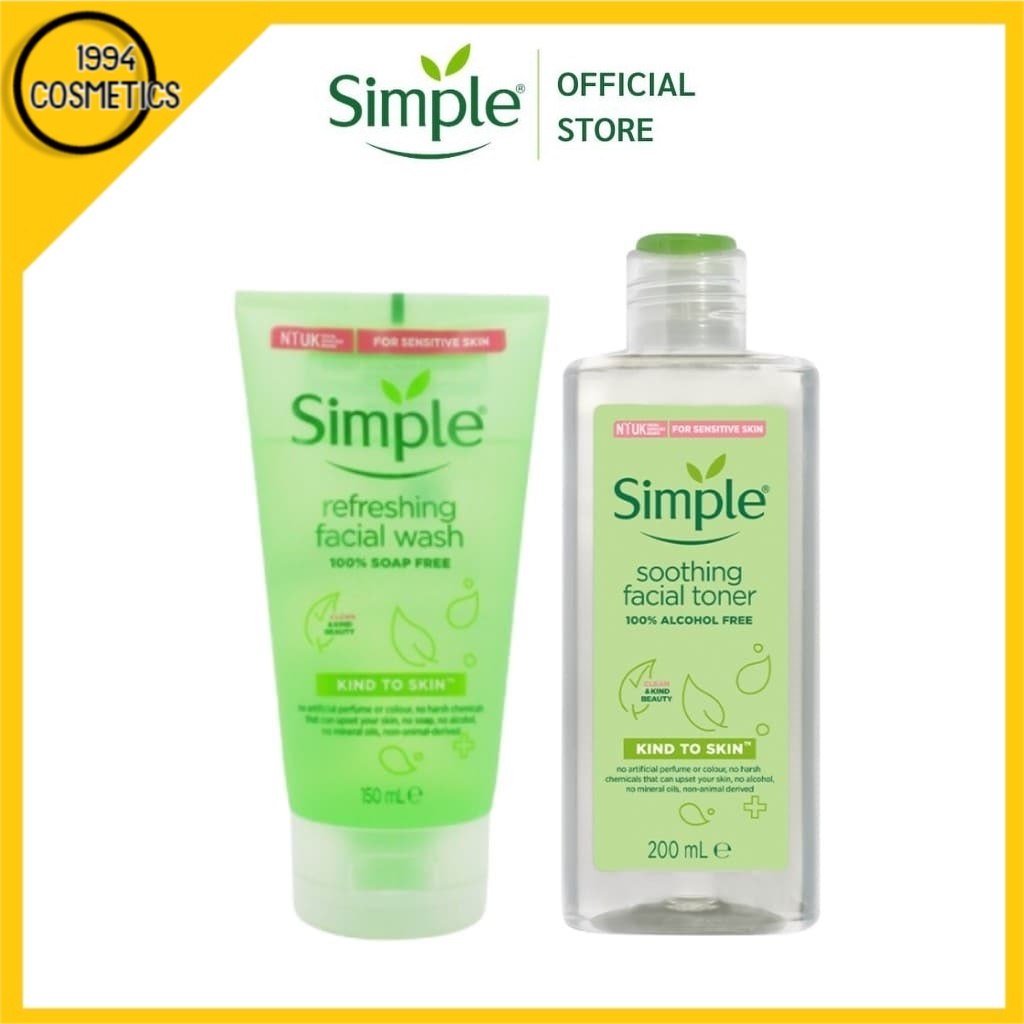 Combo làm sạch siêu lành tính Simple Sữa rửa mặt + Toner nước hoa hồng