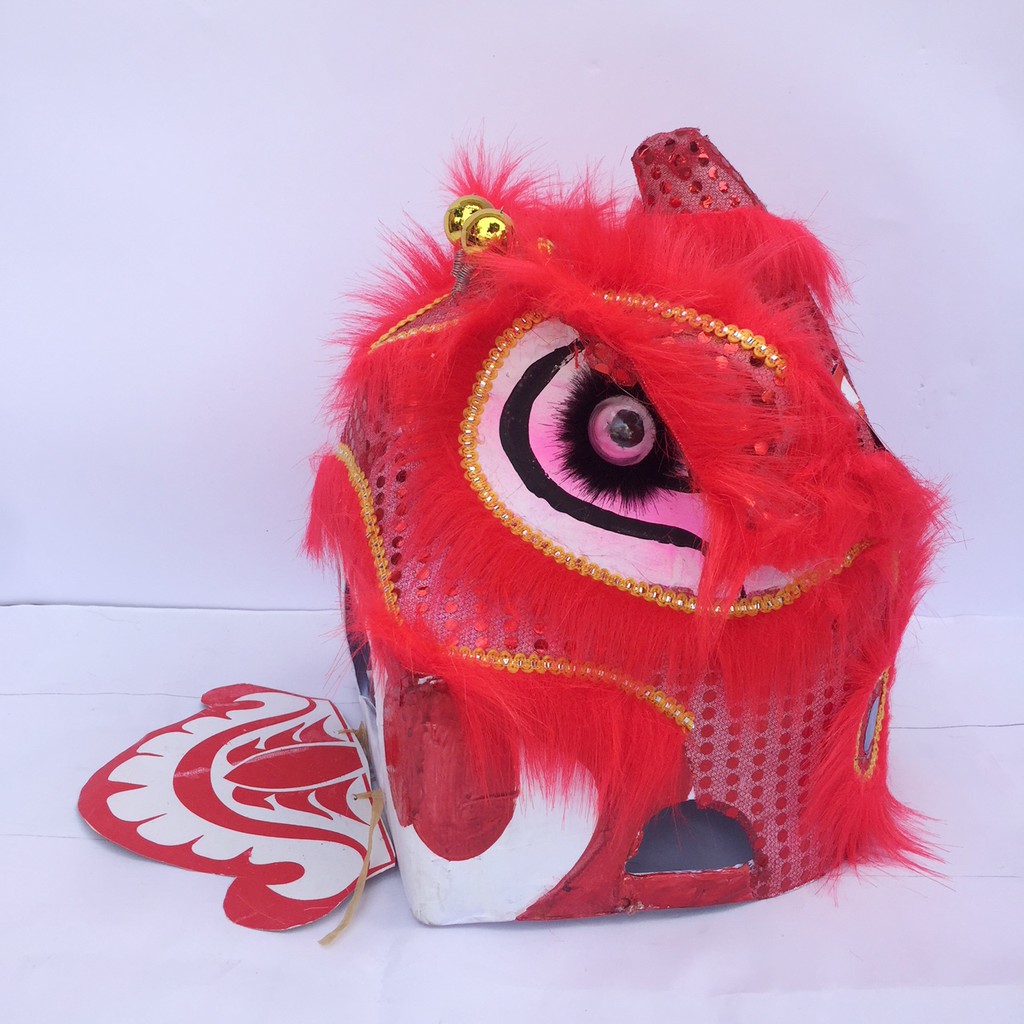 Đầu lân, đầu sư tử Sài Gòn kèm đuôi mắt nháy sáng cho bé chơi Trung Thu 35cm x 29cm x 27cm