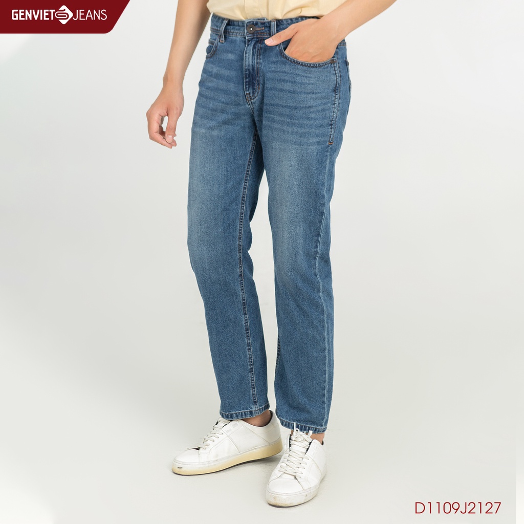 Quần Jeans Nam Trơn Chất Bò Mềm Cao Cấp Basic Jean Genviet Dáng Xuông Không Phai D1109J2127
