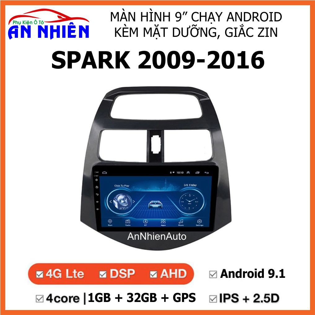 Màn Hình Android 9 inch Cho Xe SPARK 2009-2016 - Đầu DVD Chạy Android Kèm Mặt Dưỡng Giắc Zin Cho Chevrolet Spark