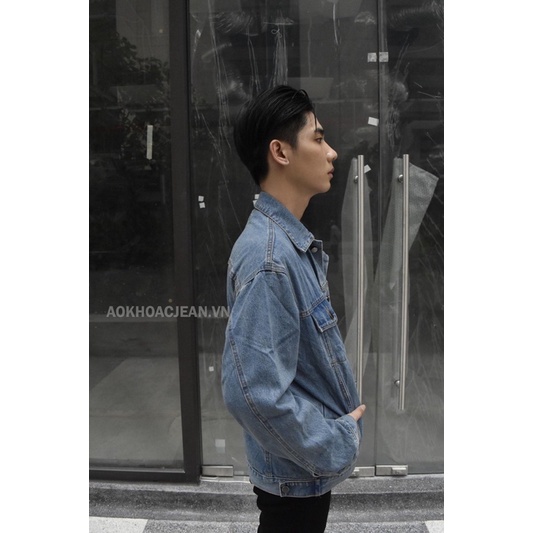 Áo Khoác Jean bò nam unisex Xanh Vintage Rêu Hàn quốc dành cho nam nữ , áo có 6 túi có túi trong