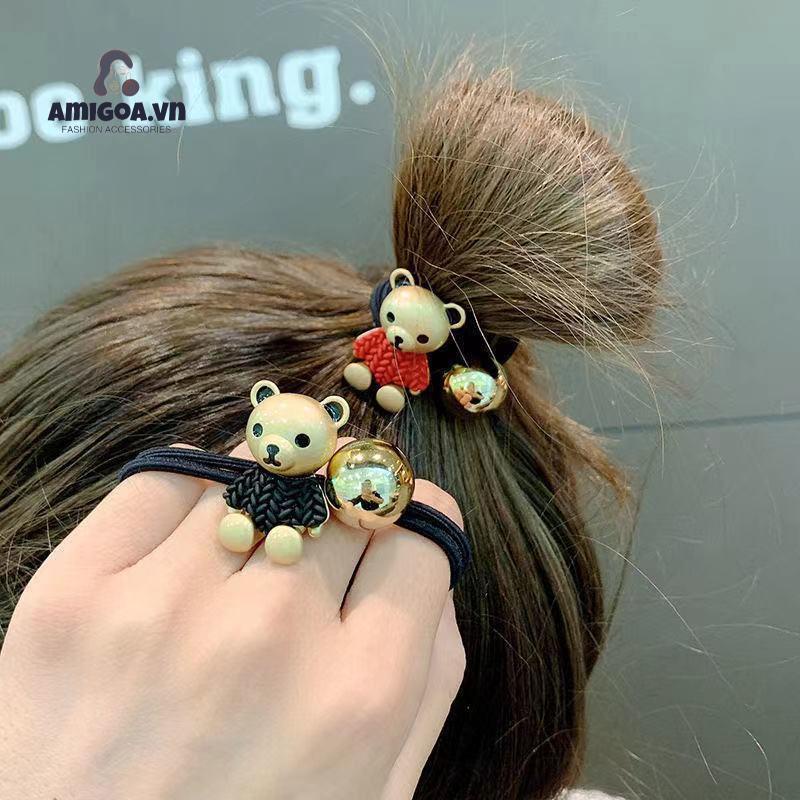 ✨✨Dây cột tóc hình chú gấu áo màu đen/ đỏ xinh xắn đơn giản dành cho nữ