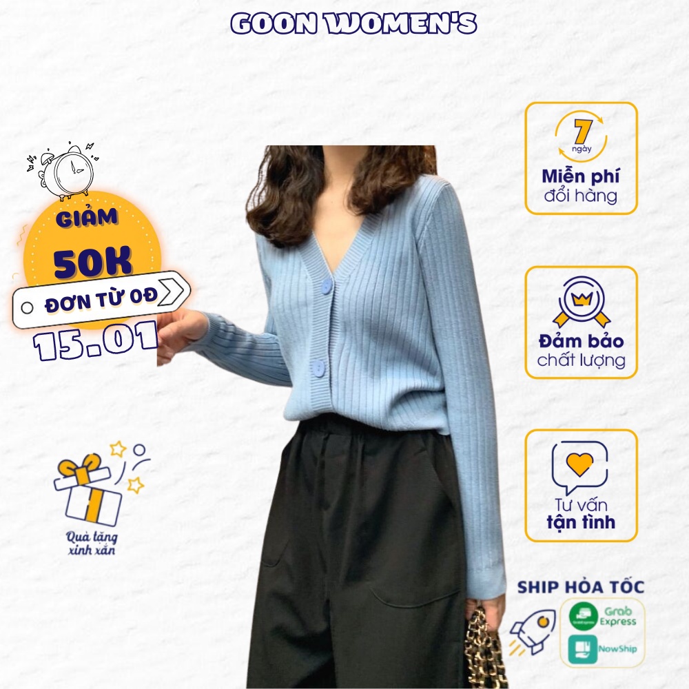 Áo Len Gân, Áo Len Basic Cổ V Dài Tay Khuy Cài Dày Dặn Goon Women's - 031