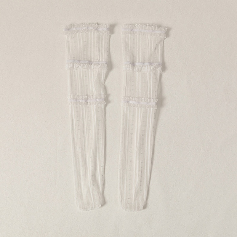 Vớ Dài Qua Gối Vải Lụa Mỏng 3 Tầng Viền Ren Lưới Sọc Kim Tuyến Phong Cách Lolita Nhật Bản Harajuku Mùa Hè Cho Nữ