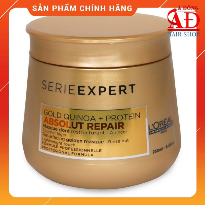 DẦU Ủ NHŨ VÀNG PHỤC HỒI TÓC HƯ TỔN L'ORÉAL GOLD QUINOA + PROTEIN ABSOLUT REPAIR GOLDEN MASQUE 250ML [L'OREAL New 2021]